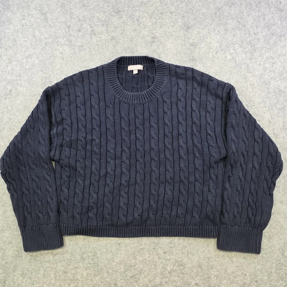 J.Crew Sweater Womens Medium Blue 100% Cotton Cable Knit Crewneck Pullover